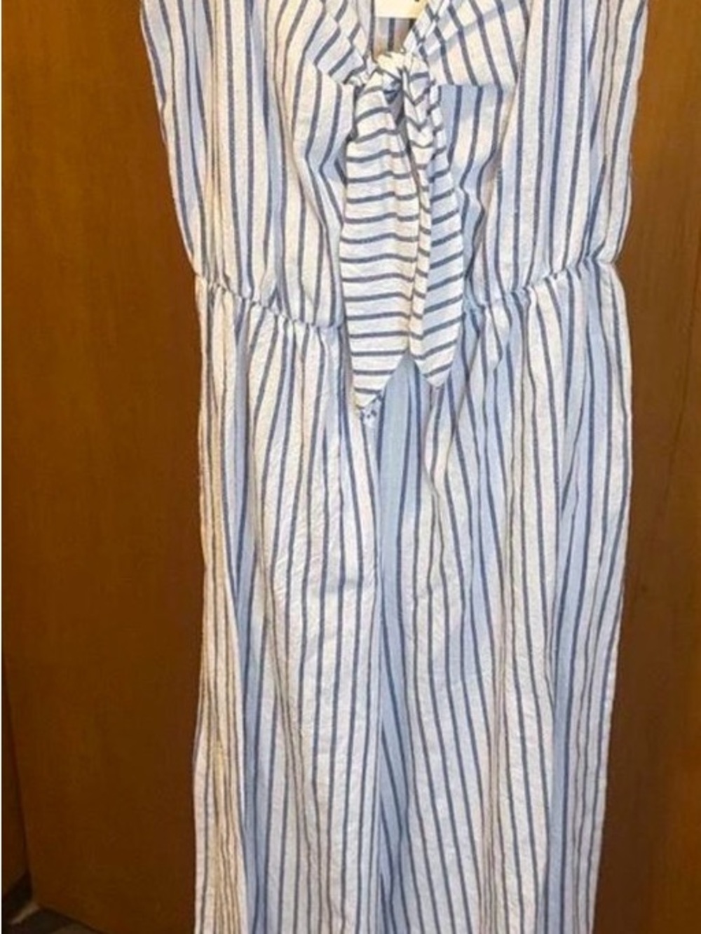 Everly Blue and White Striped Kids One-Piece with Front Tie